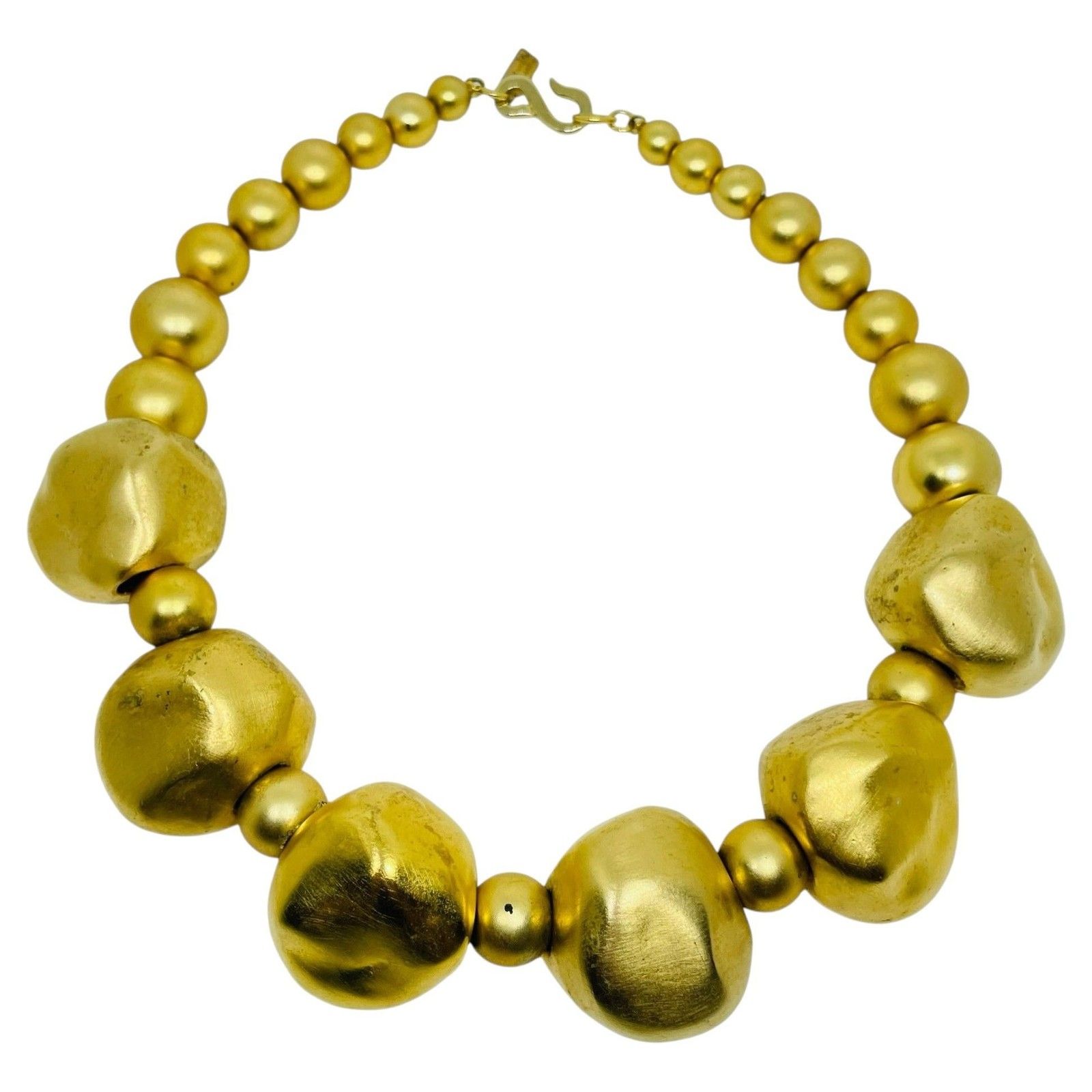 Kenneth Lane Signed Vintage Matte Gold Tone Massive Heavy Designer Necklace